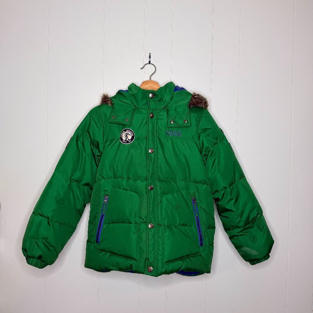 London Fog Kids Green Puffer Jacket Faux Fur Hood Size M 10–12